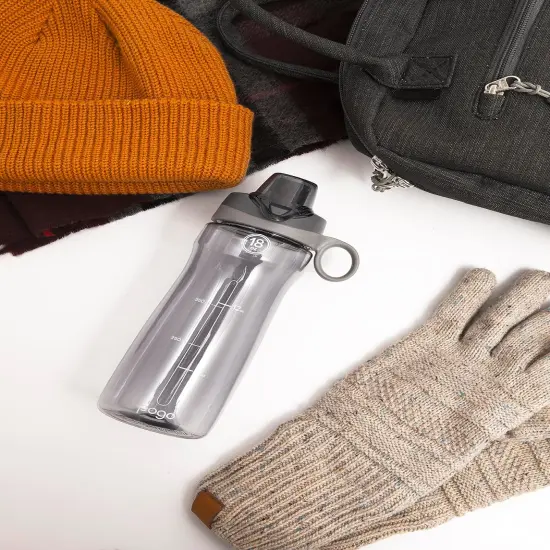 2-Pack Plastic Water Bottle with Carry Handle - Grey/Blue (18oz) {4}