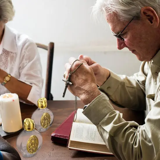 14 Pcs Small Glass Holy Water Bottle - Gold {4}