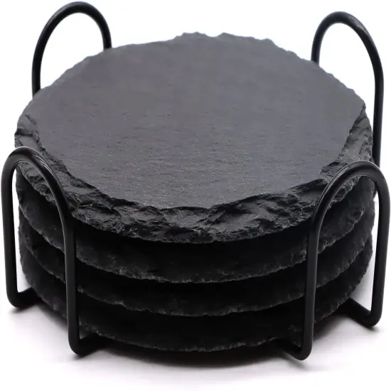 4 PCS Round Slate Drink Coasters Set {1}