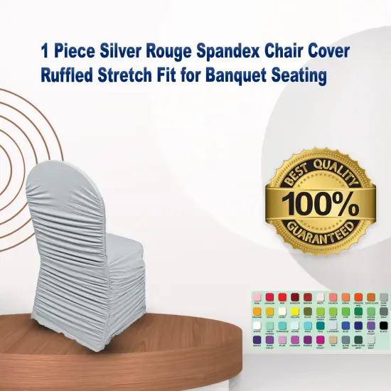 1 Piece Silver Rouge Spandex Chair Cover, Ruffled Stretch Fit for Banquet Seating {1}