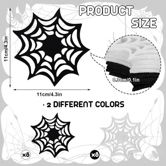 16 Pcs Felt Halloween Coasters - Black, White Spider Web {2}