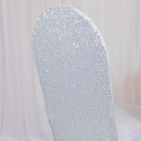 Sequin Spandex Banquet Chair Cover Platinum Or Light Silver Stretch Elegant Decor {4}