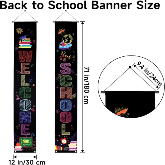 2Pcs Colorful First Day of School Porch Sign Banner 12x71 {2}