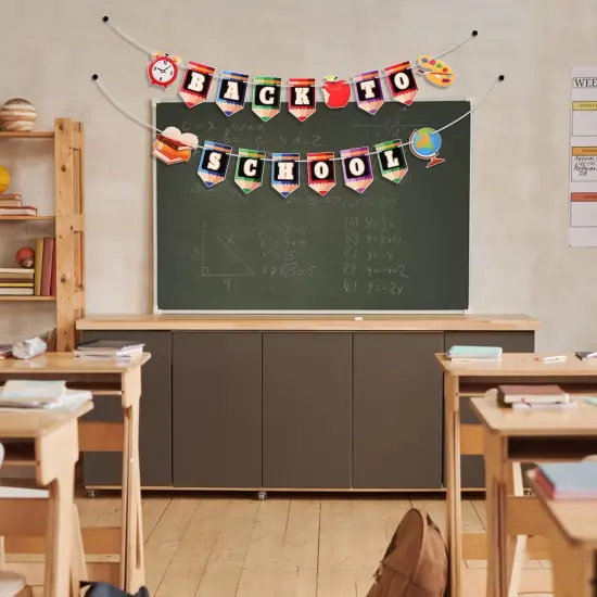 Welcome Back to School Banner, Welcome Sign for First School Arrival No DIY Pencil Garland First Day Decorations with 2 Pre-Assembled Strings for Classroom Decor & Party Supplies {4}