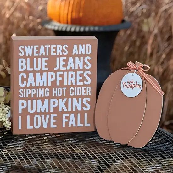 2 - Set Sweaters and Blue Jeans Box Sign with Hello Pumpkin Easel {2}
