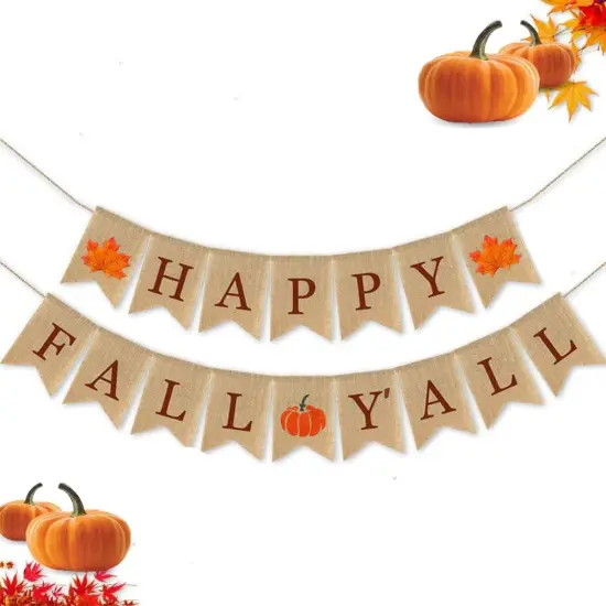 Happy Fall Yall Burlap Banner for Fireplace Thanksgiving {1}
