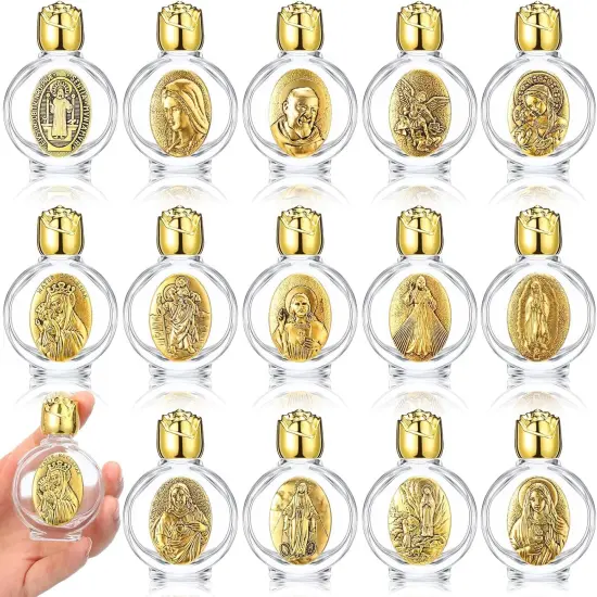 14 Pcs Small Glass Holy Water Bottle - Gold {1}
