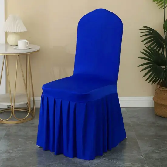 Royal Blue Spandex Skirt Banquet Chair Cover for Weddings and Formal Events {3}