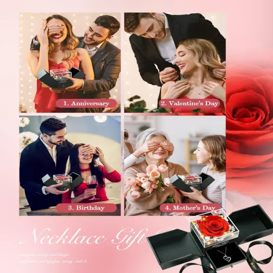 Preserved Real Roses with Heart Necklace I Love You in 100 Languages {2}