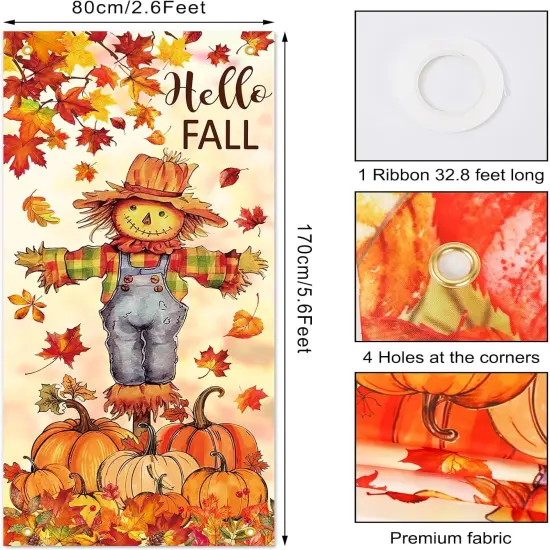 Fall Door Banner Cover Scarecrow Pumpkin Leaves Hanging Banner,31.5 x 67 Inch {2}