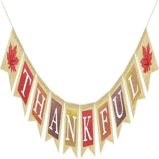 Thankful Burlap Banner with Maple Leaves {1}