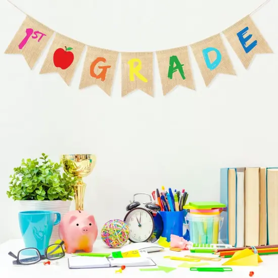 1st Grade Banner Burlap Back to School Decorations {5}