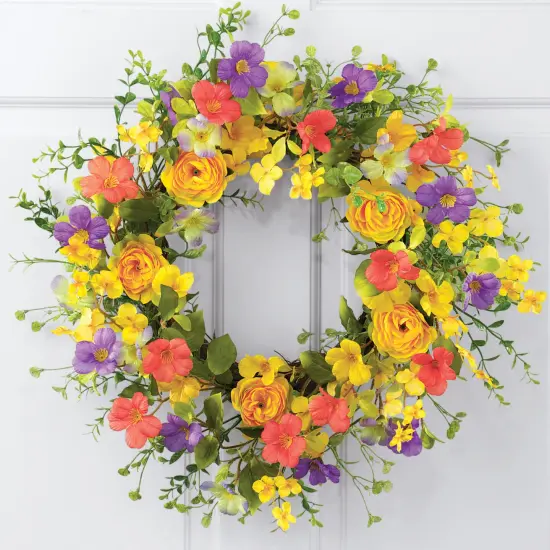 Collections Etc Yellow Rose Wildflower Door Wreath {1}