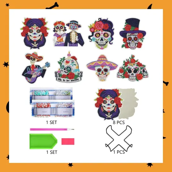 8 Pcs Skull Diamond Art Painting Coasters {2}