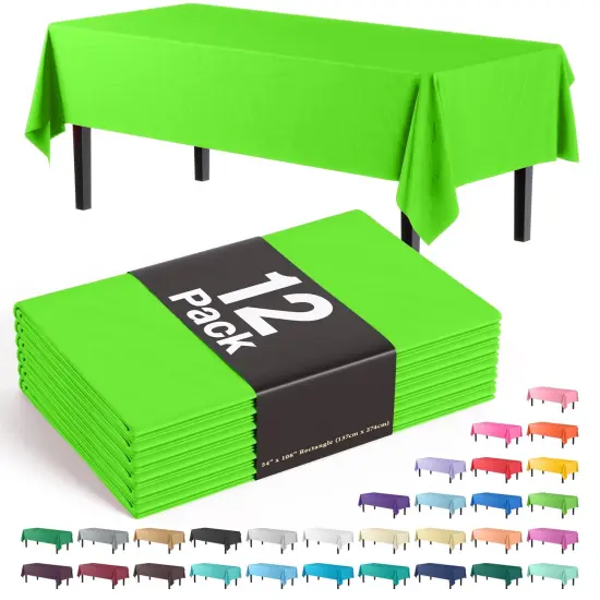 Exquisite 12-Pack Premium Plastic Tablecloth 54in. x 108in. Rectangle Plastic Table Cover Lime {1}