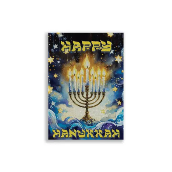 Happy Hanukkah Burlap Garden Flag {1}