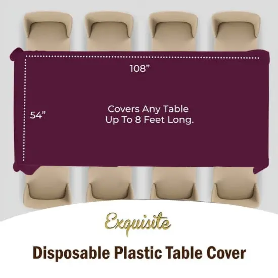 Exquisite 12-Pack Premium Plastic Tablecloth 54in. x 108in. Rectangle Plastic Table Cover Plum {3}