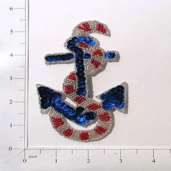 5" x 2 3/4" Anchor Nautical Sequin Applique/Patch {1}