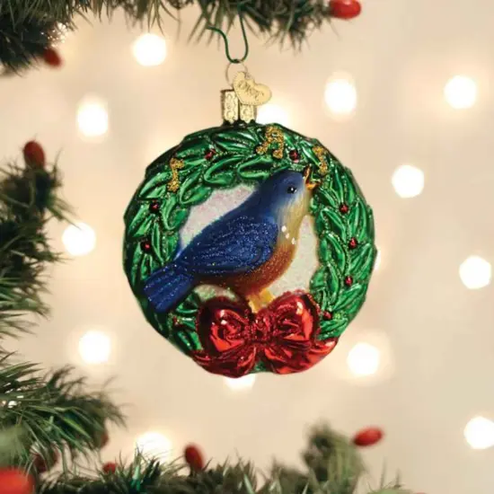 Old World Christmas 3.75 In Calling Bird Tree Ornament , Wreath Bluebird Language Songbirds Multicolored {3}