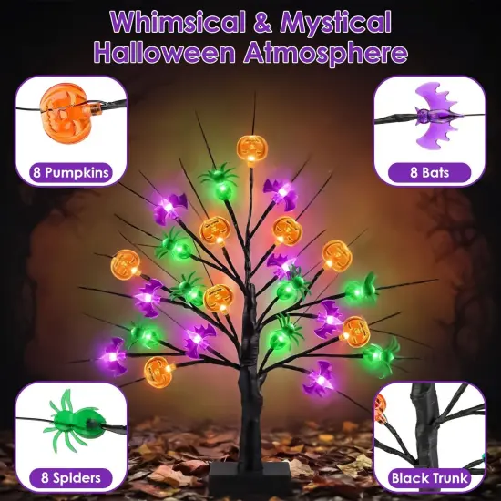 2Pack 1.97FT Lighted Halloween Trees Halloween Indoor Decorations Black Halloween Tree Lights with Timer Adjustable Twigs for Tabletop Party {3}