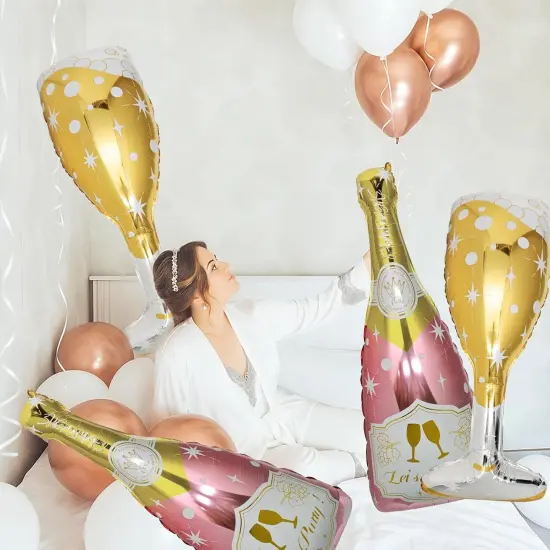 4 Pcs Champagne Foil Balloons - Huge Rose Gold {4}