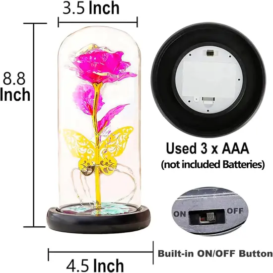 Light Up Rose in A Glass with Butterfly Birthday Gift for Woman Mothers Day Flowers Gift for Mom Rose Flower Gift for Her Anniversary Gift Preserved Flowers {4}