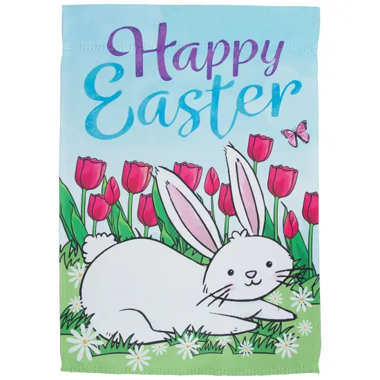 Northlight Tulips Happy Easter Bunny Outdoor House Flag - 28" x 40" Blue {3}