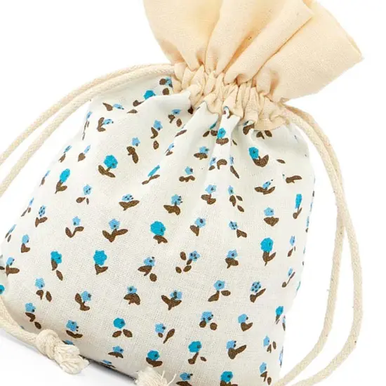 Country Floral White/Blue Cotton Bags 4 3/4'' x 5 7/8'' {6}