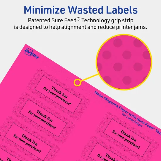 Avery Neon Magenta Paper Labels, 1" x 2-5/8" Rectangle {4}