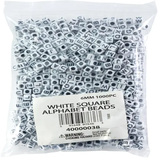CousinDIY Alphabet Beads 6mm 1000/Pkg-White Square {1}