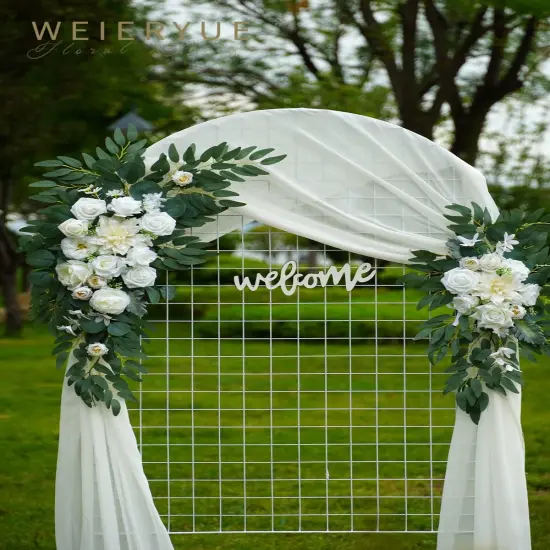 Pack of 3,2Pcs Artificial Flower Arch Decor,1Pcs Sheer Drape for Wedding Ceremony Arbor {4}