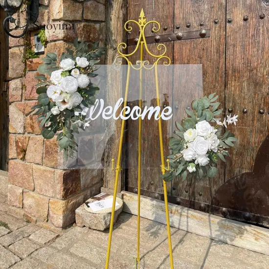 Set of 2 for Wedding Signs Reception Ceremony and Welcome Sign Floral Decoration (White) {4}