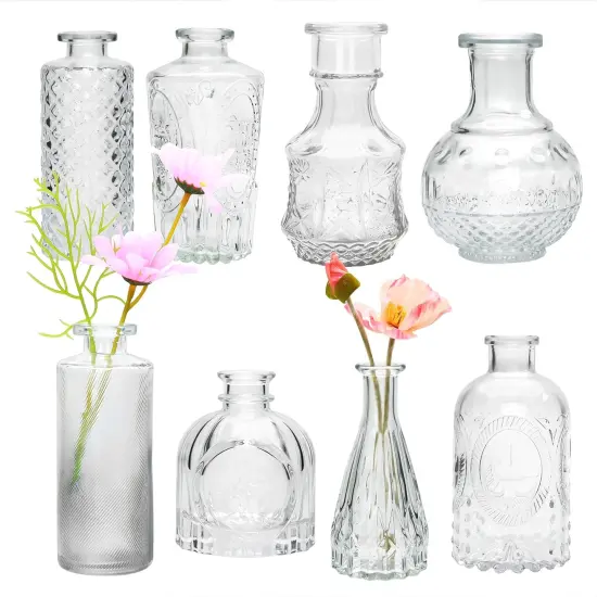Set of 8 Glass Bud Vases Mini Flower Vases for Home Office Wedding Decor {1}