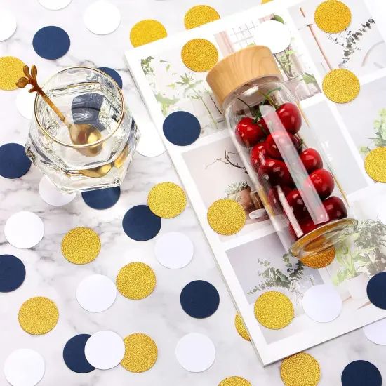 Navy Blue White Gold Confetti Birthday Decorations for Boys Glitter Paper decor Sprinkles Biodegradable Table Confetti Round for Graduation Wedding Baby Shower Party Lasting Surprise 300pcs {2}