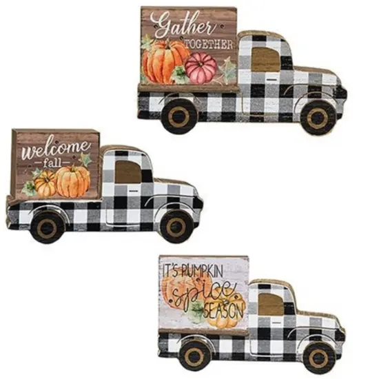 Multi Color Wood LED Harvest Truck Decor with Pumpkins and Fall Phrases 3 Asstd. {1}