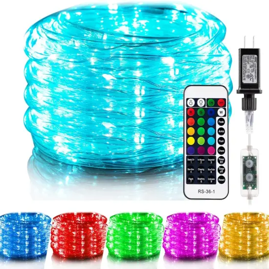 Color Changing Rope Lights Outdoor, String Lights with Plug & Remote, Twinkle String Lights Indoor Bedroom, Waterproof LED Rope Lights for Outside,16 Colors {5}