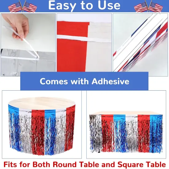Patriotic Party Supplies Set USA Hanging Paper Fans Foil Fringe Curtains Backdrop Metallic Tinsel Table Skirt USA Flag Foil Balloon for Independence Day Party Supplies {3}