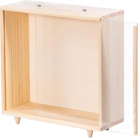 Wooden Display Case for Collectibles, Wood Gift Box Storage Container with Handle and Slide Acrylic Lid, Shadow Box Unfinished Rustic Desktop Box for Dolls, Collections 10.4'' x 3.6'' x 8'' {1}