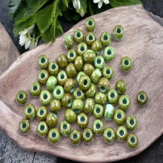 50G Opaque Turquoise Picasso Czech 32/0 Seed Beads {3}