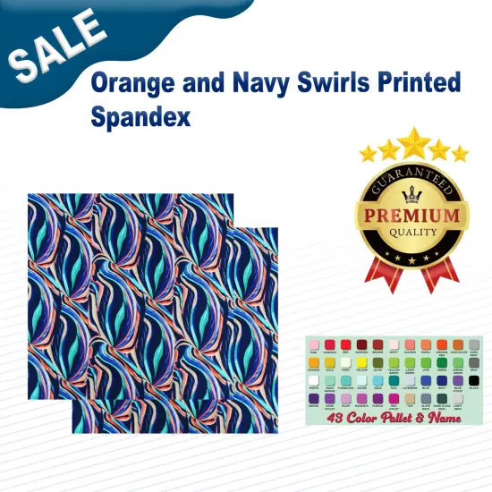 Orange and Navy Swirls Printed Spandex {1}