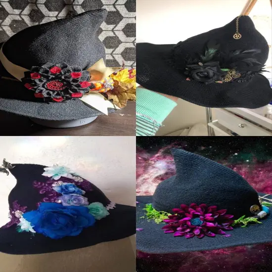 Black Pointed Witch Hat Halloween Party Accessories Wizzard Wool Knitted Blank Hat {5}