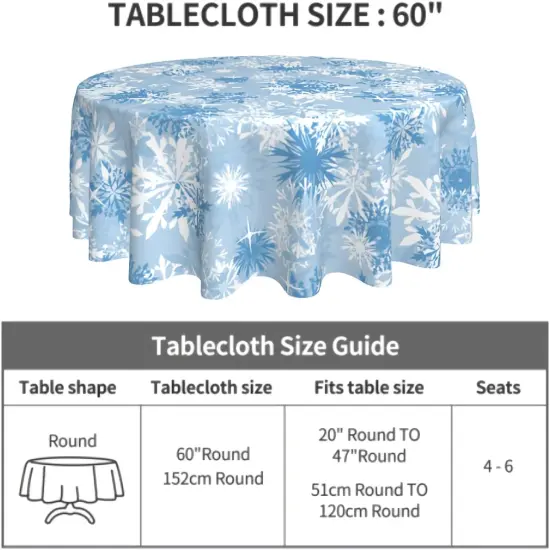 Christmas Snowflake Blue Round Table Cover {4}