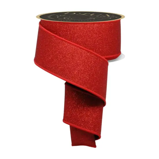 2.5" Fine Glitter Fused Back Ribbon: Red/Black (10 Yards) {1}