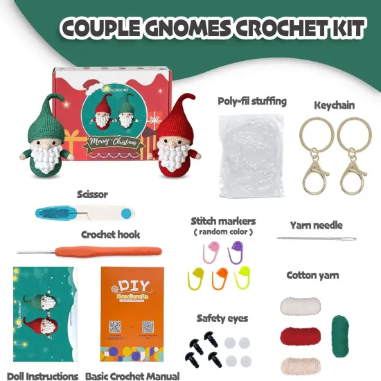 Christmas Gnomes Crochet Kit for Beginners, 2 Pcs Santa Claus Amigurumi Starter Kit {2}