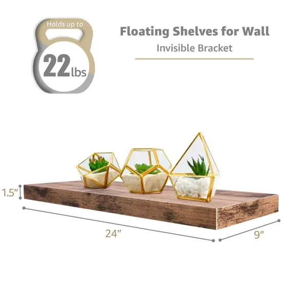 Sorbus Floating Shelves 3 Pack, 24-Inch Wall Mounted Shelves for Wall Decor and Storage with Invisible Brackets Mahogany {2}