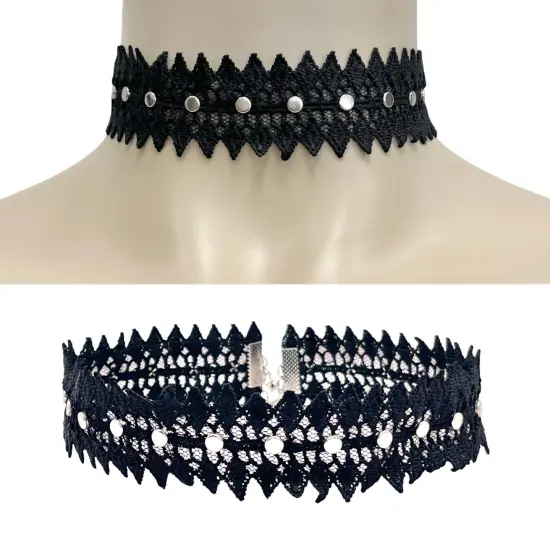 5 Yards of Annalise Lace Trim Embellished With 3MM Round Silver Studs | 5 yard cut {4}