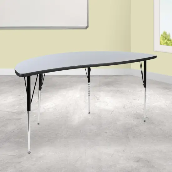 Emma and Oliver 60" Half Circle Wave Flexible Collaborative Adjustable Height Activity Table Grey {1}