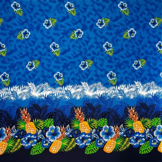 1 Yard Pineapple Hibiscus Ocean Tropical Leaves Fabric 100% Rayon, 36in L x 45in W Royal {1}