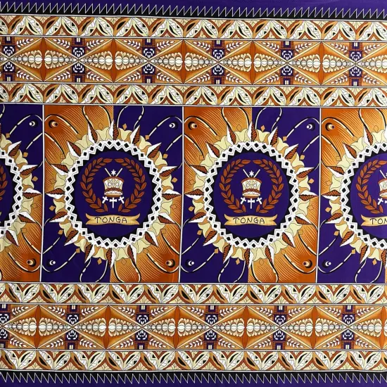 1 Yard Tongan Seal Double Border 100% Cotton Light Barkcloth Fabric 36in L x 44in W Brown {5}