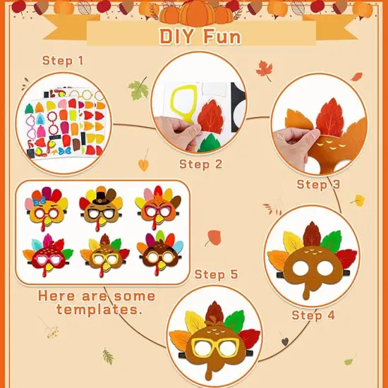 16PCS Thanksgiving Crafts for Kids - Turkey Masks {4}